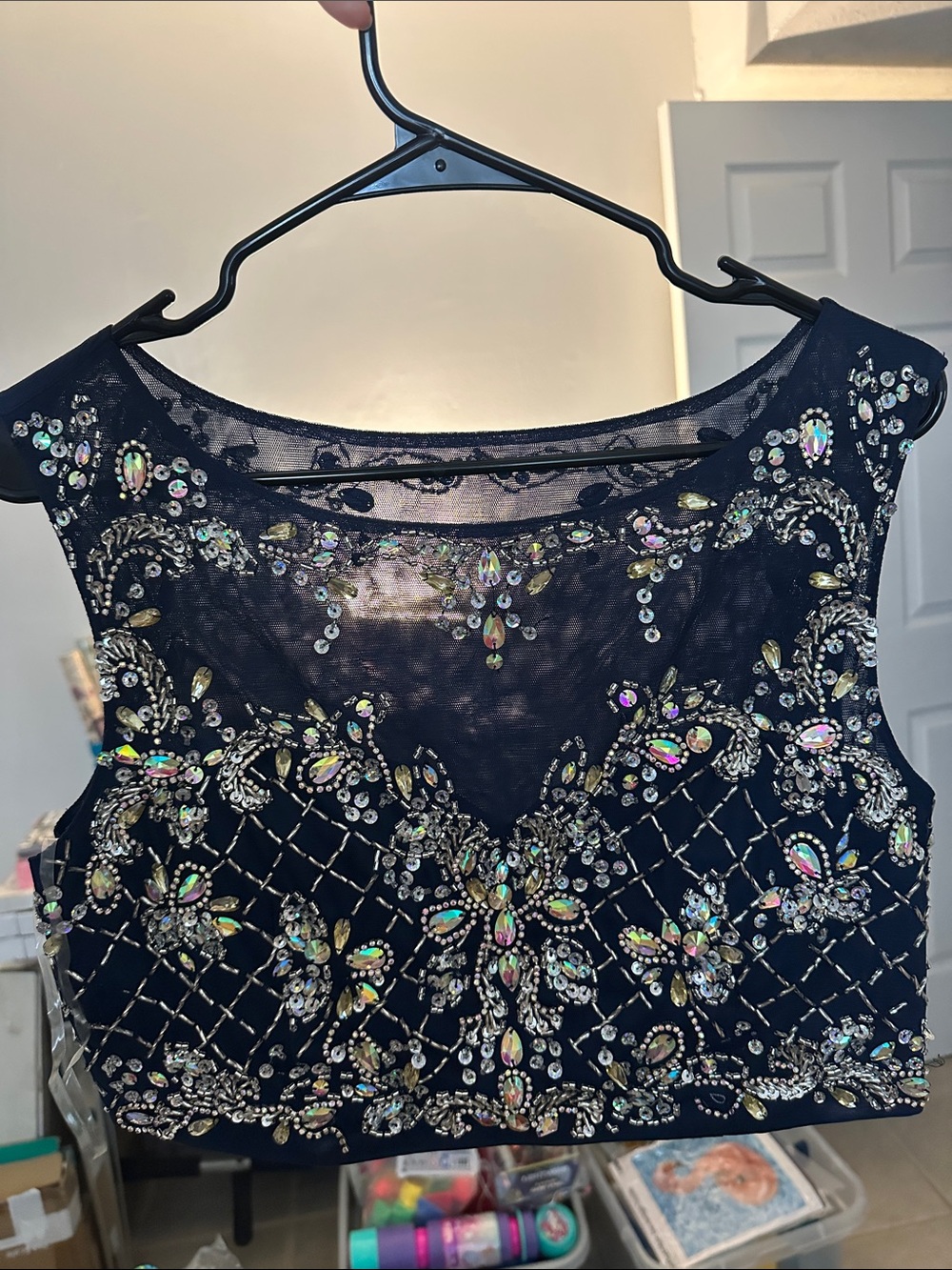 Embellished Navy Beaded Women's Top
